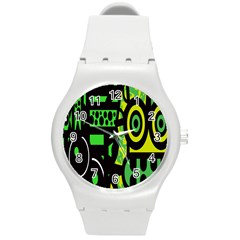 Half Grower Banner Polka Dots Circle Plaid Green Black Yellow Round Plastic Sport Watch (m) by Mariart