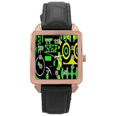 Half Grower Banner Polka Dots Circle Plaid Green Black Yellow Rose Gold Leather Watch  by Mariart