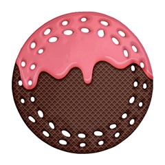 Ice Cream Pink Choholate Plaid Chevron Round Filigree Ornament (two Sides)