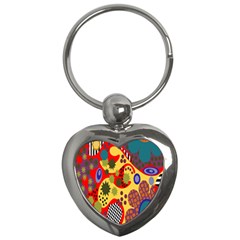 Line Star Polka Dots Plaid Circle Key Chains (heart)  by Mariart