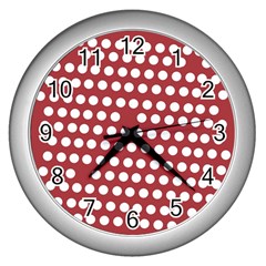 Pink White Polka Dots Wall Clocks (silver) 