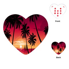 Nature Palm Trees Beach Sea Boat Sun Font Sunset Fabric Playing Cards (heart)  by Mariart