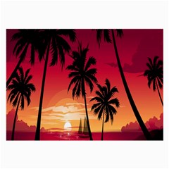 Nature Palm Trees Beach Sea Boat Sun Font Sunset Fabric Large Glasses Cloth by Mariart