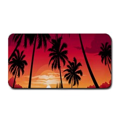 Nature Palm Trees Beach Sea Boat Sun Font Sunset Fabric Medium Bar Mats by Mariart