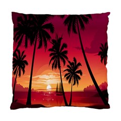 Nature Palm Trees Beach Sea Boat Sun Font Sunset Fabric Standard Cushion Case (one Side)