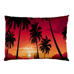 Nature Palm Trees Beach Sea Boat Sun Font Sunset Fabric Pillow Case by Mariart