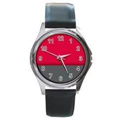 Red Gray Flag Line Horizontal Round Metal Watch