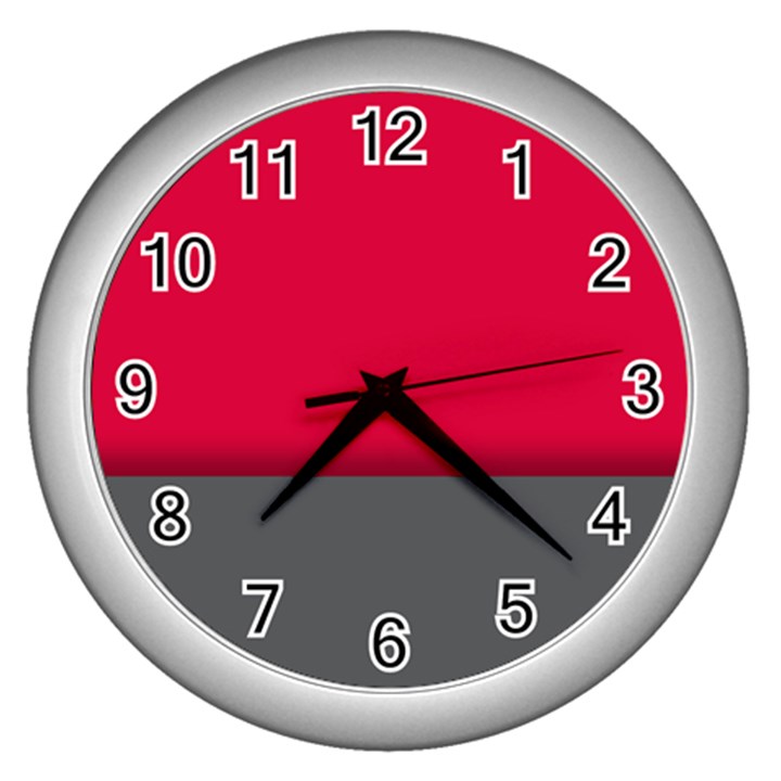 Red Gray Flag Line Horizontal Wall Clocks (Silver) 