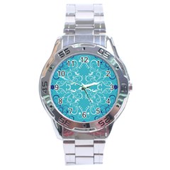 Repeatable Flower Leaf Blue Stainless Steel Analogue Watch by Mariart