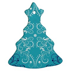 Repeatable Flower Leaf Blue Christmas Tree Ornament (two Sides)