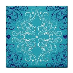 Repeatable Flower Leaf Blue Tile Coasters by Mariart
