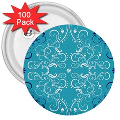 Repeatable Flower Leaf Blue 3  Buttons (100 Pack)  by Mariart