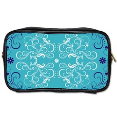 Repeatable Flower Leaf Blue Toiletries Bags by Mariart