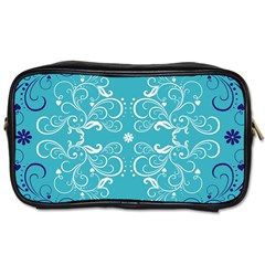 Repeatable Flower Leaf Blue Toiletries Bags 2-side