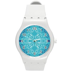 Repeatable Flower Leaf Blue Round Plastic Sport Watch (m)