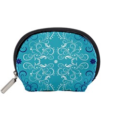 Repeatable Flower Leaf Blue Accessory Pouches (small)  by Mariart