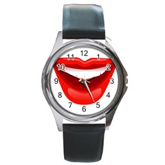 Smile Lips Transparent Red Sexy Round Metal Watch
