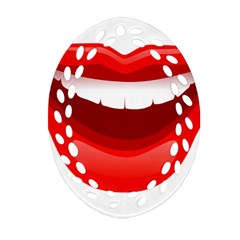Smile Lips Transparent Red Sexy Oval Filigree Ornament (two Sides)