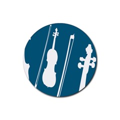 Violin Music Blue Rubber Round Coaster (4 Pack) 