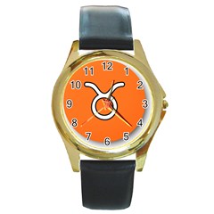 Taurus Symbol Sign Orange Round Gold Metal Watch by Mariart