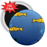 Water Bubbles Fish Seaworld Blue 3  Magnets (100 pack) Front