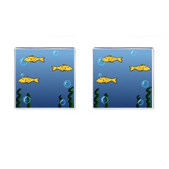 Water Bubbles Fish Seaworld Blue Cufflinks (Square)