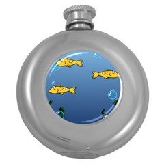 Water Bubbles Fish Seaworld Blue Round Hip Flask (5 Oz)