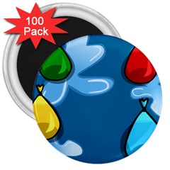 Water Balloon Blue Red Green Yellow Spot 3  Magnets (100 pack)