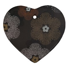 Walls Medallion Floral Grey Polka Ornament (heart) by Mariart