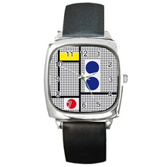 Watermark Circle Polka Dots Black Red Yellow Plaid Square Metal Watch