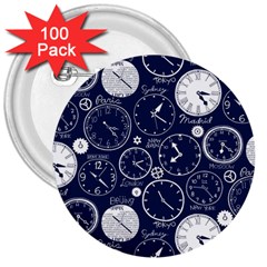 Time World Clocks 3  Buttons (100 Pack) 