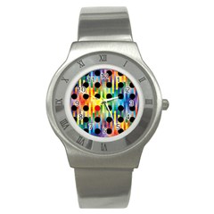 Watermark Circles Squares Polka Dots Rainbow Plaid Stainless Steel Watch