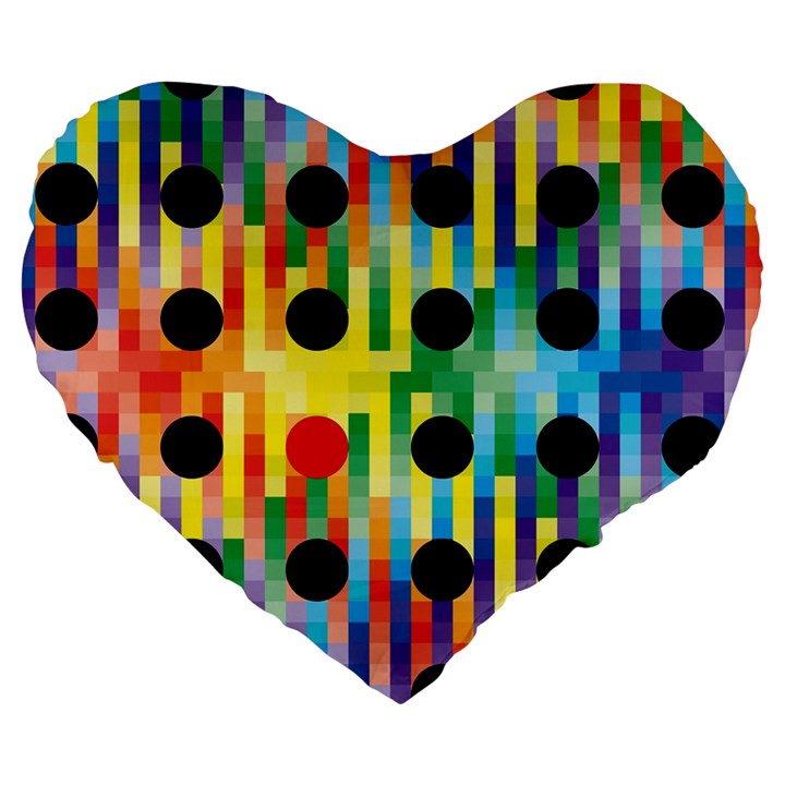 Watermark Circles Squares Polka Dots Rainbow Plaid Large 19  Premium Flano Heart Shape Cushions