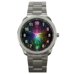 Anodized Rainbow Eyes And Metallic Fractal Flares Sport Metal Watch