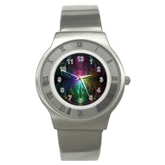 Anodized Rainbow Eyes And Metallic Fractal Flares Stainless Steel Watch by jayaprime