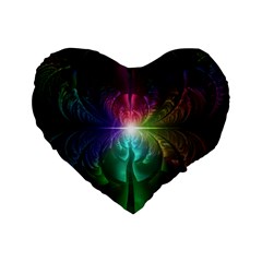 Anodized Rainbow Eyes And Metallic Fractal Flares Standard 16  Premium Flano Heart Shape Cushions