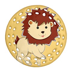 Happy Cartoon Baby Lion Round Filigree Ornament (two Sides)