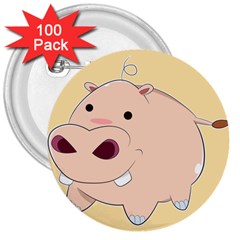 Happy Cartoon Baby Hippo 3  Buttons (100 Pack) 