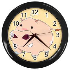 Happy Cartoon Baby Hippo Wall Clocks (black)