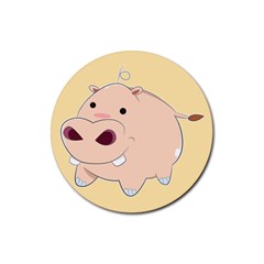 Happy Cartoon Baby Hippo Rubber Round Coaster (4 Pack) 