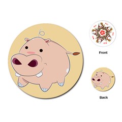 Happy Cartoon Baby Hippo Playing Cards (round)  by Catifornia