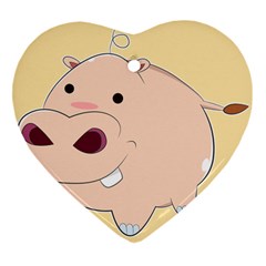 Happy Cartoon Baby Hippo Heart Ornament (two Sides)