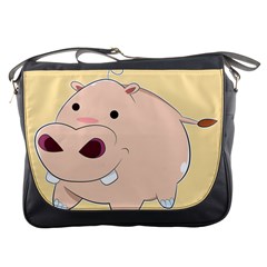 Happy Cartoon Baby Hippo Messenger Bags by Catifornia