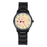 Happy Cartoon Baby Hippo Stainless Steel Round Watch Front