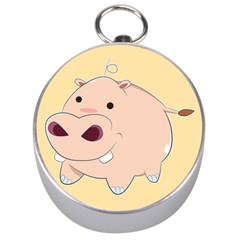 Happy Cartoon Baby Hippo Silver Compasses by Catifornia