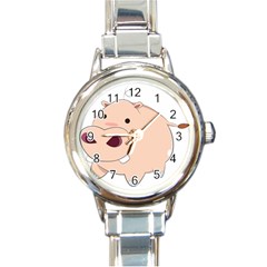 Happy Cartoon Baby Hippo Round Italian Charm Watch