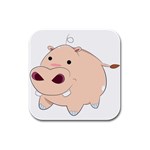 Happy Cartoon Baby Hippo Rubber Square Coaster (4 pack)  Front