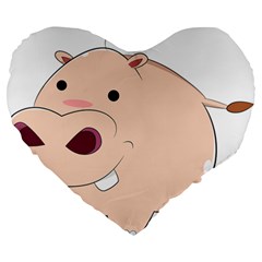 Happy Cartoon Baby Hippo Large 19  Premium Heart Shape Cushions