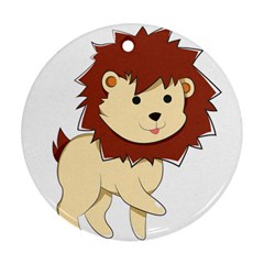 Happy Cartoon Baby Lion Round Ornament (two Sides) by Catifornia