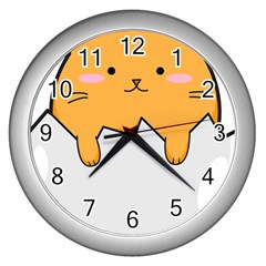 Yellow Cat Egg Wall Clocks (silver)  by Catifornia